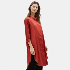 NWOT Eileen Fisher Serrano Red Recycled Polyester Satin Tunic Dress Size XXS